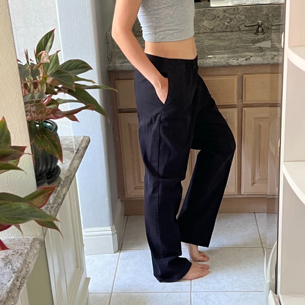 Appleseed's Cotton Blend Elastic Waist Pull On Navy Blue Baggy Chino Pants - 12